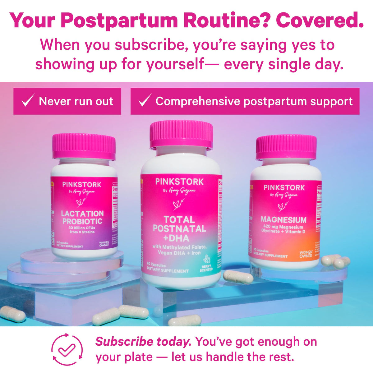 Pink Stork Postnatal Multivitamin + Probiotics with Vegan DHA, Ashwagandha, Iron, Folate, B12 - Supports Hormone Balance, Postpartum Recovery, Gut Health, & Digestion - Pack of 2 Pink StorkBuy Supplements Australia