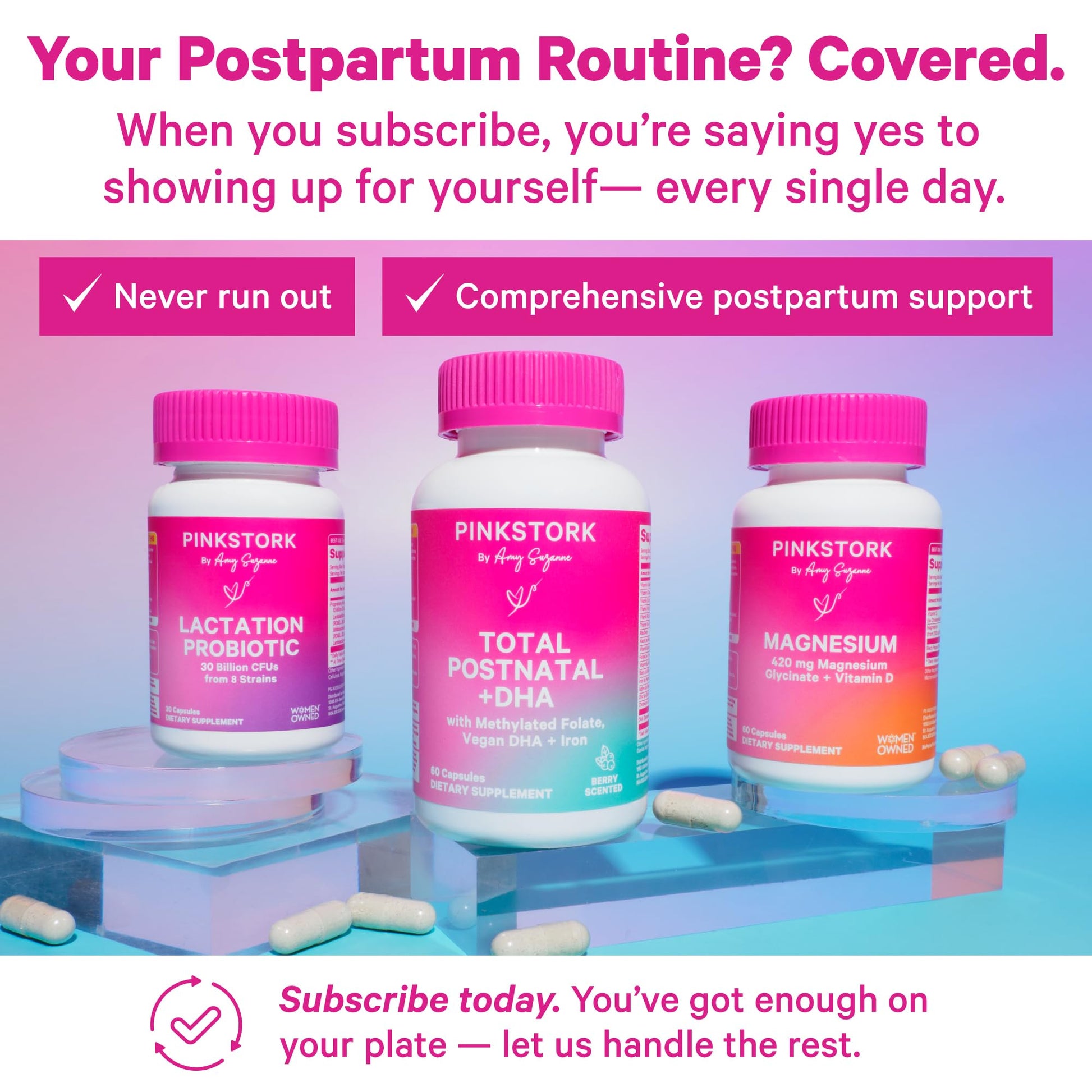 Pink Stork Postnatal Multivitamin + Probiotics with Vegan DHA, Ashwagandha, Iron, Folate, B12 - Supports Hormone Balance, Postpartum Recovery, Gut Health, & Digestion - Pack of 2 Pink StorkBuy Supplements Australia