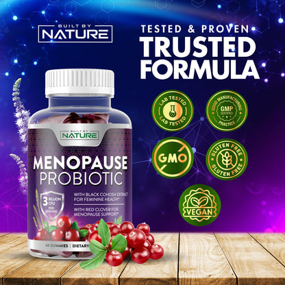 Menopause Supplements for Women - Menopause Probiotic Gummy - Women’s Menopause Relief for Hot Flashes, Night Sweats & Mood Swings with Black Cohosh & Cranberry - Non-GMO, Vegan - 60 Gummies Built by NatureBuy Supplements Australia