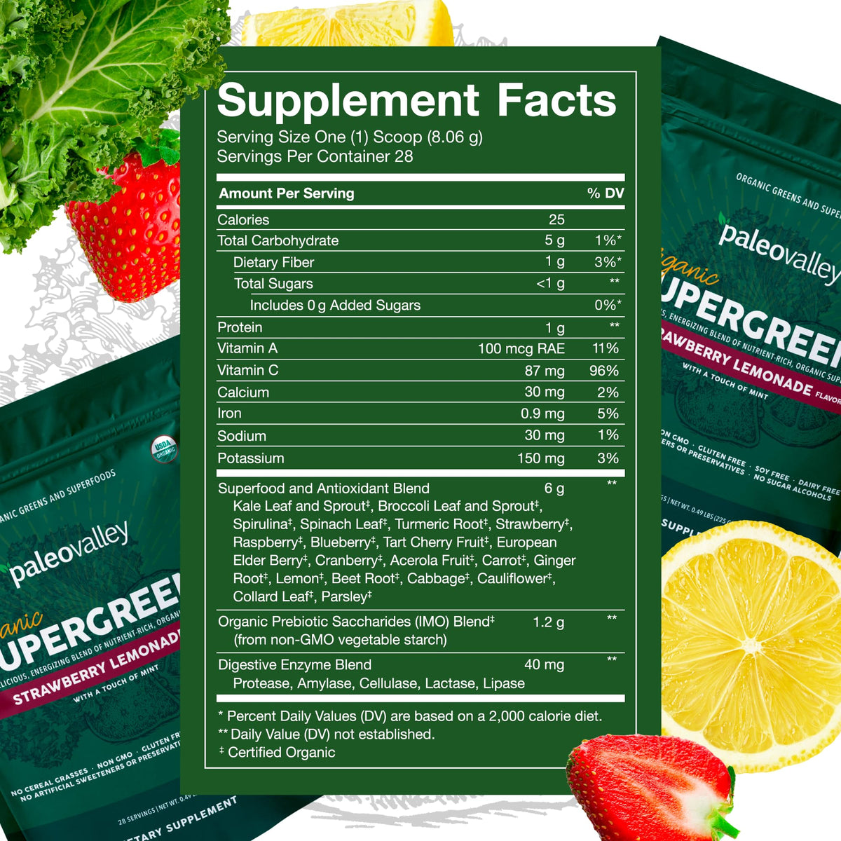 Paleovalley Organic Supergreens - Organic Greens Powder Superfood for Immune Support - Paleo Green Powder Blend - 28 Servings - 23 Superfoods - Gluten Free, No Cereal Grasses, Soy or Grain PaleovalleyBuy Supplements Australia
