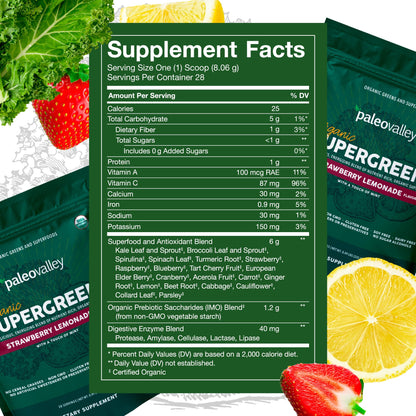 Paleovalley Organic Supergreens - Organic Greens Powder Superfood for Immune Support - Paleo Green Powder Blend - 28 Servings - 23 Superfoods - Gluten Free, No Cereal Grasses, Soy or Grain PaleovalleyBuy Supplements Australia