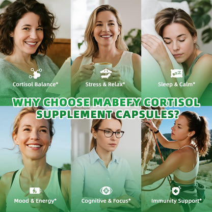 MABEFY Cortisol Supplements for Women/Men - 10 in 1 Cortisol Manager Reducer Lower Detox Balance with Magnesium, Ashwagandha, L-Theanine for Stress, Sleep, Calm, Mood Support - 60 Capsules for 30 Days MABEFYBuy Supplements Australia