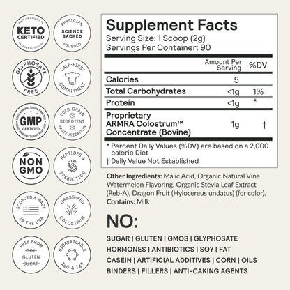 ARMRA Colostrum™ Premium Powder, Grass Fed, Gut Health Bloating Immunity Skin & Hair, Contains 400+ Bioactive Nutrients, Keto, Gluten & Fat Free (Vine Watermelon Bundle | 120 Servings) ARMRABuy Supplements Australia