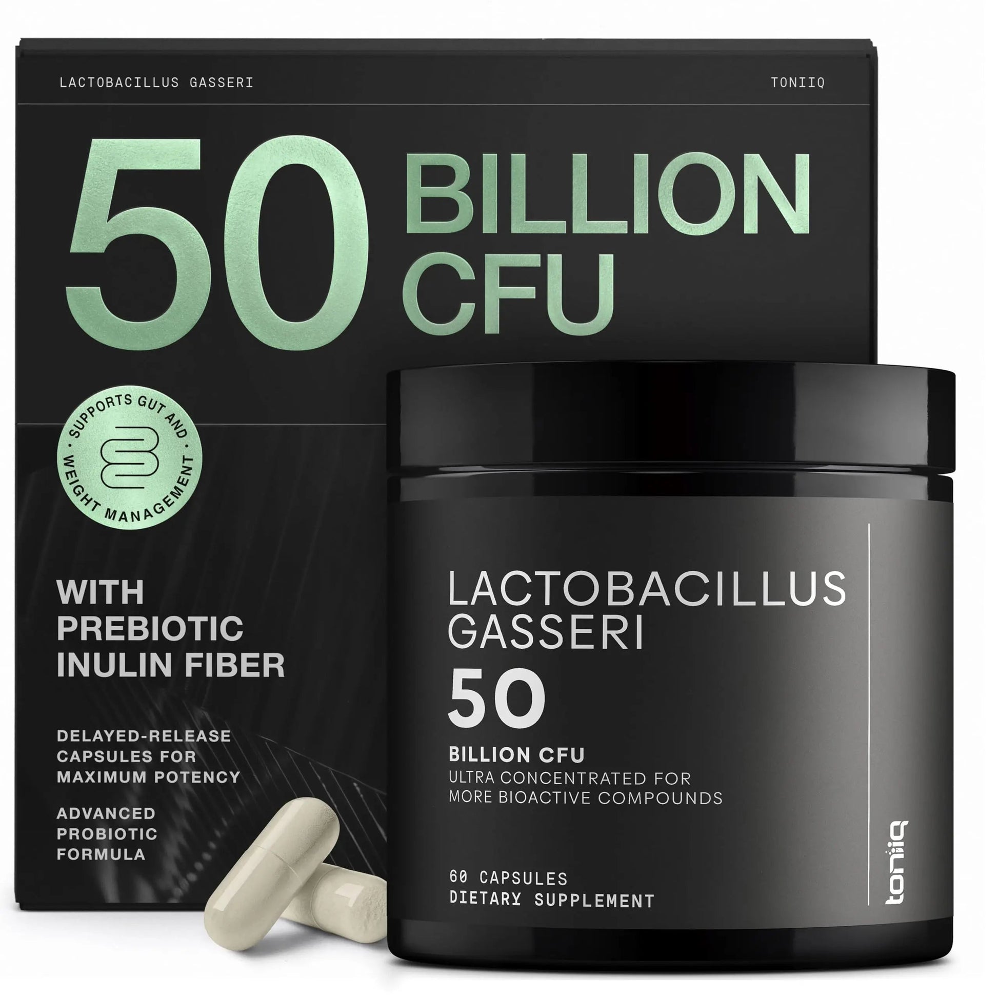 Lactobacillus Gasseri - Ultra High Strength 50 Billion CFU - Delayed Release Capsules - Made with Prebiotic Inulin Fiber - Supports Digestive Health & Gut Flora - Third-Party Lab Tested - 60 Capsules Toniiq buy supplements Au