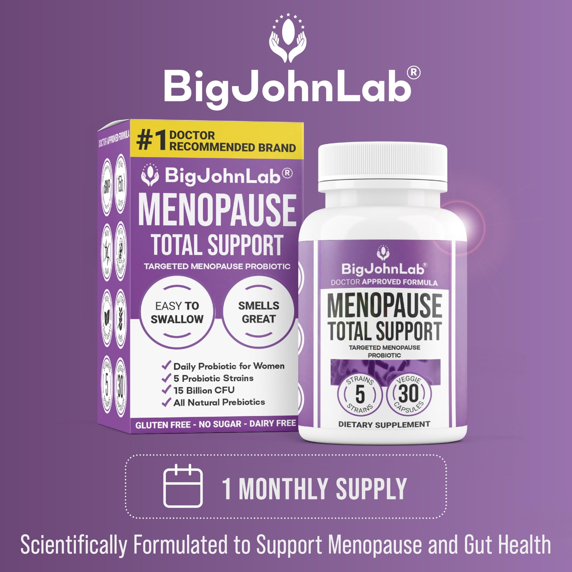 BIGJOHNLAB® - Menopause Total Support – Advanced Probiotic Formula with 5 Strains & 15 Billion CFU, Resveratrol, Black Cohosh, Acacia Fiber, Non-GMO & 100% Vegetarian BIGJOHNLABBuy Supplements Australia
