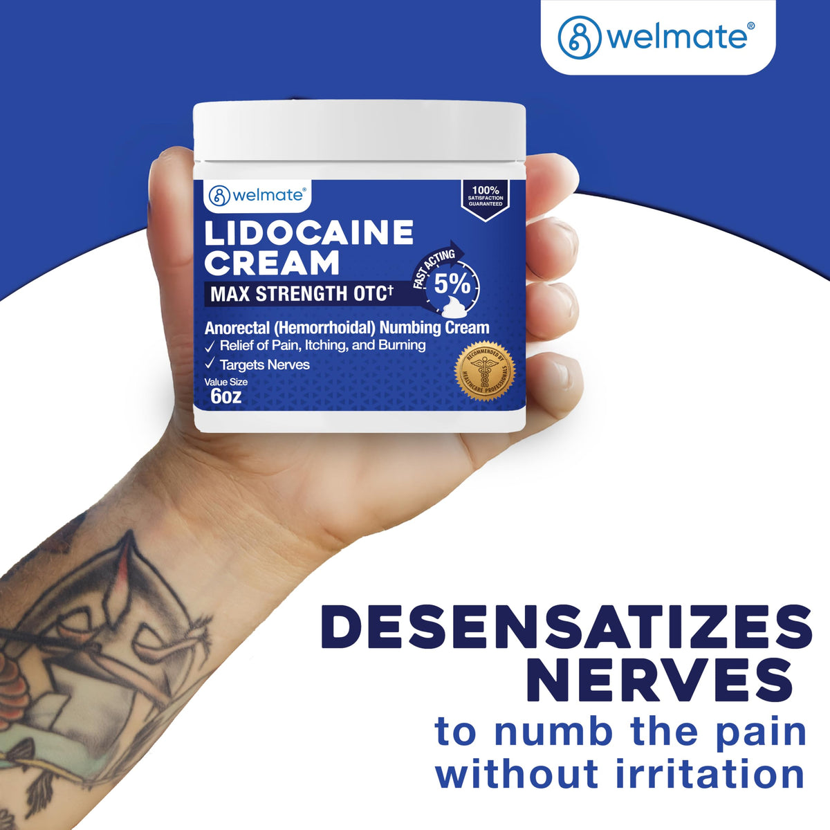 WELMATE 5% Lidocaine Cream for Hemorrhoids, 6 oz Jar – Fast-Acting Lidocaine Numbing Cream & Topical Analgesic Cream for Anorectal Itch Relief WELMATE buy supplements Au