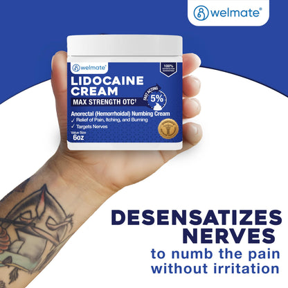 WELMATE 5% Lidocaine Cream for Hemorrhoids, 6 oz Jar – Fast-Acting Lidocaine Numbing Cream & Topical Analgesic Cream for Anorectal Itch Relief WELMATE buy supplements Au