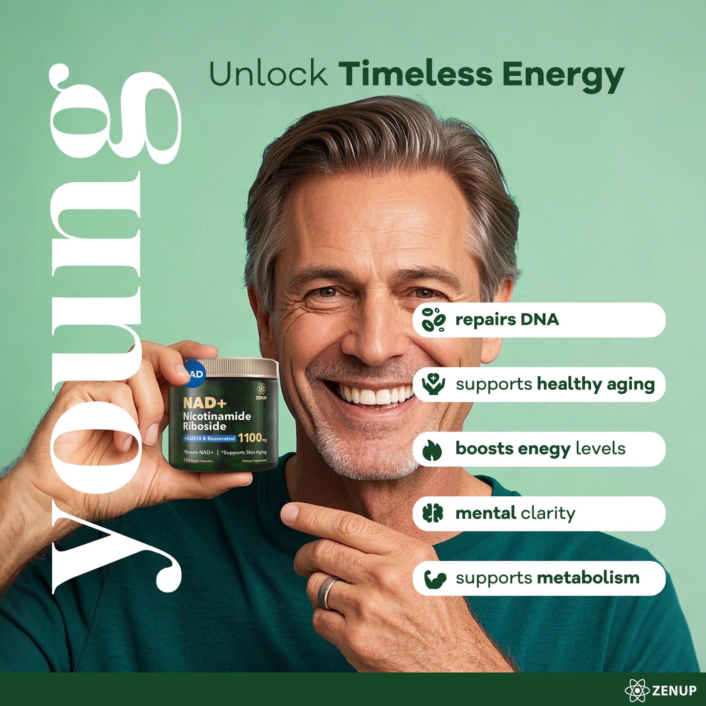 ZenUP NAD+ Supplement | 1100mg Liposomal Nicotinamide Riboside with Resveratrol & Quercetin | Anti-Aging, Cellular Energy, Mental Focus | 120 Caps ZenUPBuy Supplements Australia