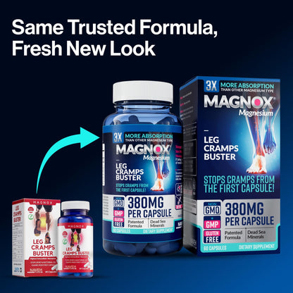 MAGNOX® Buster | Patented Clinically Tested 380mg Magnesium Supplement for Spasms & Leg Cramps at Night | One Capsule a Day for Almost Full Dosage | 3X More Absorption | Dead Sea Minerals (60 Caps) MAGNOXBuy Supplements Australia
