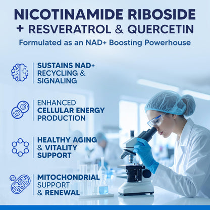 aSquared Nutrition NAD Resveratrol Supplement - NAD+ Nicotinamide Riboside 500mg (Vitamin B3) Plus Trans-Resveratrol & Quercetin - NMN Alternative for Men & Women - 60 Capsules aSquared NutritionBuy Supplements Australia