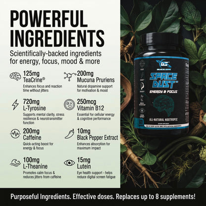 Space Dust Brain Supplements for Memory and Focus – Nootropic Focus Supplement for Brain Health & Mind Boost with TeaCrine, Caffeine, L-Tyrosine, L-Theanine – Cognitive Support Capsules, 60 Count GALACTIC SUPPSBuy Supplements Australia