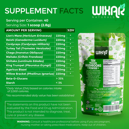 Wixar Mushroom Powder - Ten Treasure Mushrooms Extract Supplement Blend for Coffee WIXAR NATURALSBuy Supplements Australia