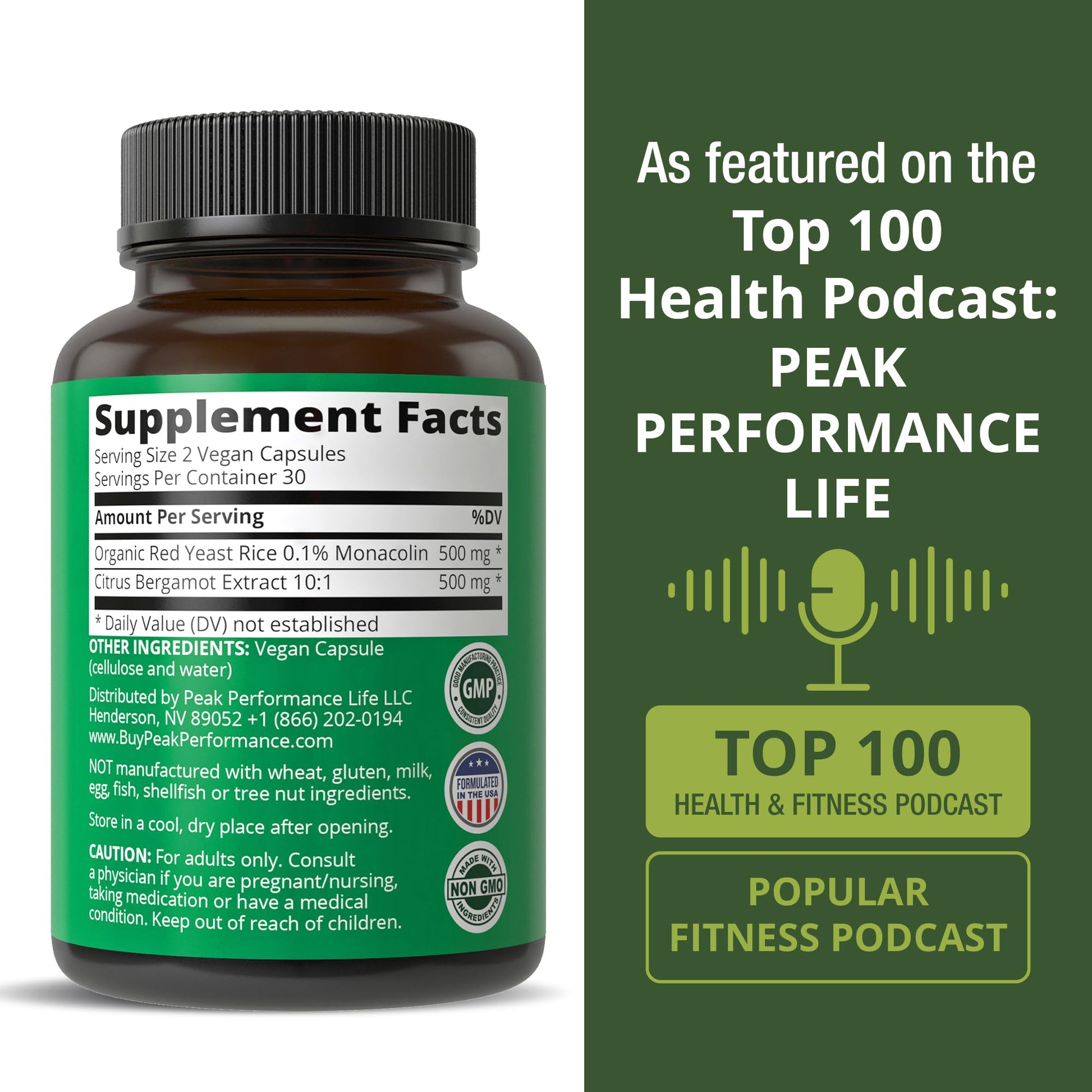 Citrus Bergamot + Red Yeast Rice. 2-in-1 Supplement. High Strength 10:1 Bergamot Extract. No Gluten, Zero Sugar, Vegan Capsules Peak PerformanceBuy Supplements Australia