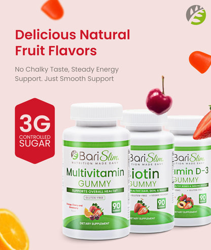 BariSlim Bariatric Multivitamin Gummies - Specially Formulated Gummy Vitamin for Patients After Weight Loss Surgery - Easy to Digest & Great Tasting Fruit Flavors | Pack of 3 | 90 Fruit Chews BariSlim buy supplements Au