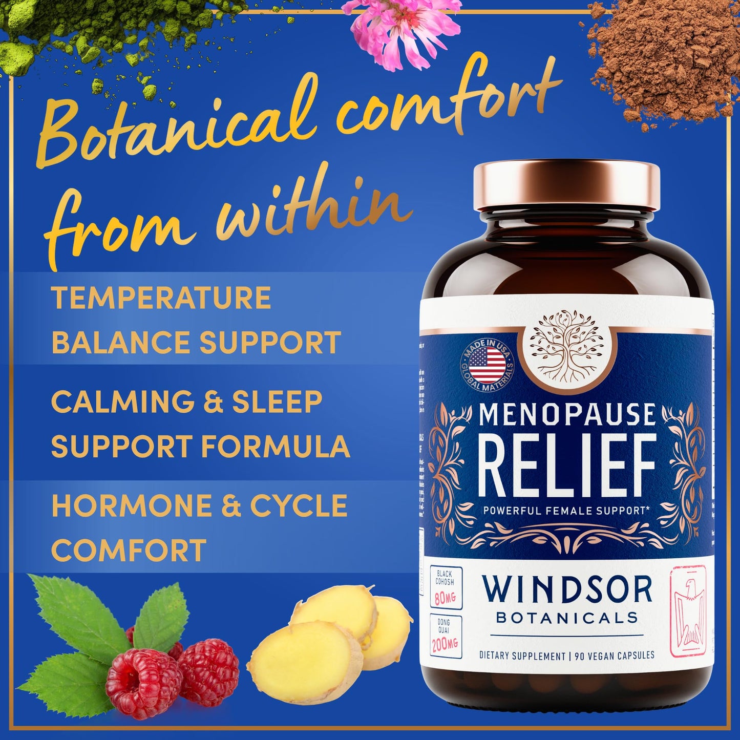Menopause Supplements for Women - 5-HTP, Dong Quai, Black Cohosh for Menopause Hot Flashes, Night Sweats Relief Support - Womens Pre Meno Premenopausal Perimenopause Supplement - 90 Caps WINDSOR BOTANICALSBuy Supplements Australia