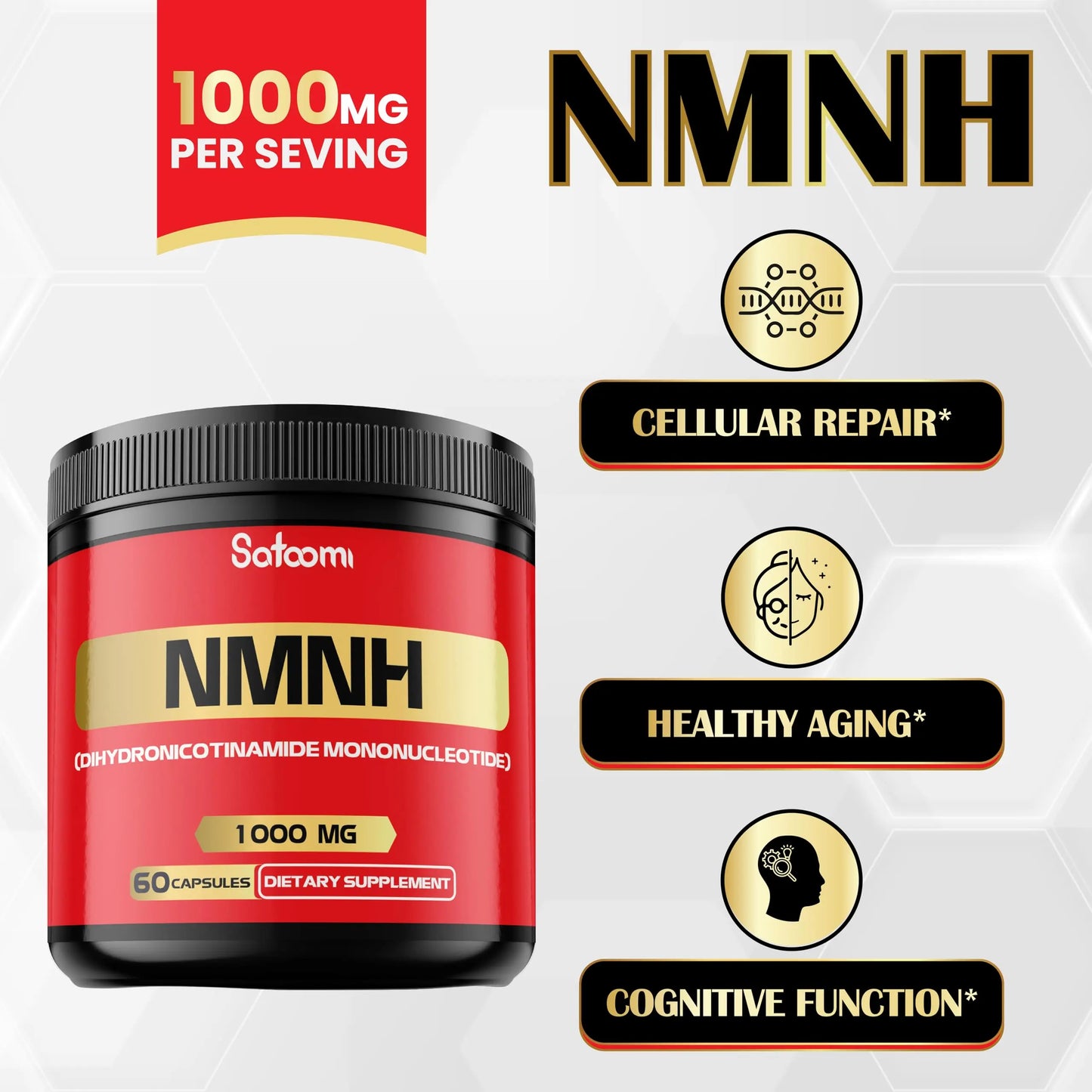 NMNH (Dihydronicotinamide Mononucleotide) -NMN Supplement Alternative - 1000mg per Serving NAD Supplement to Support NAD - 60 Capsules - 30 Days Supply SatoomiBuy Supplements Australia