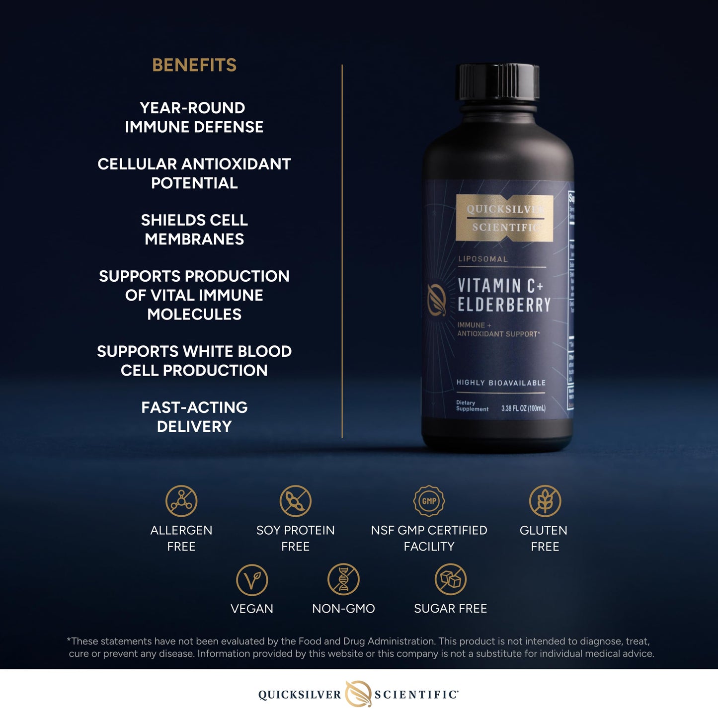 Quicksilver Scientific Liposomal Vitamin C + Elderberry - 1000mg with Superior Absorption Technology & Tocotrienols - Antioxidant & Immune Support Tonic (100ml), 1 Item Quicksilver ScientificBuy Supplements Australia