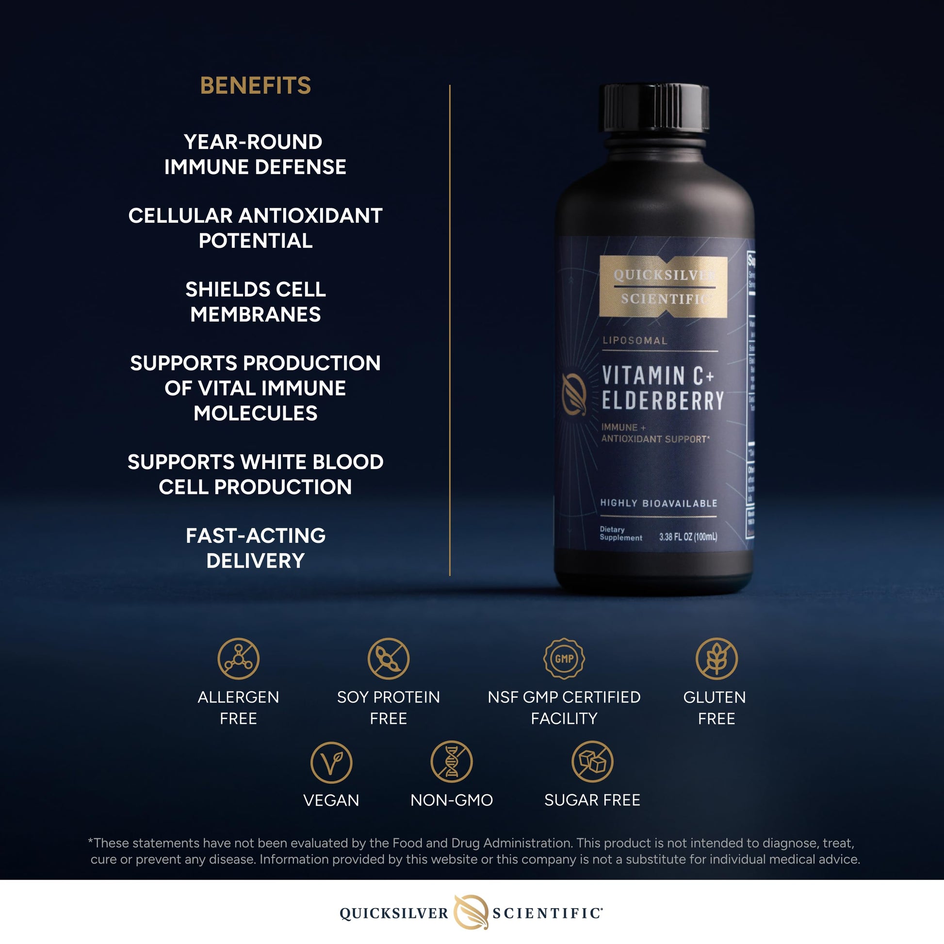 Quicksilver Scientific Liposomal Vitamin C + Elderberry - 1000mg with Superior Absorption Technology & Tocotrienols - Antioxidant & Immune Support Tonic (100ml), 1 Item Quicksilver ScientificBuy Supplements Australia