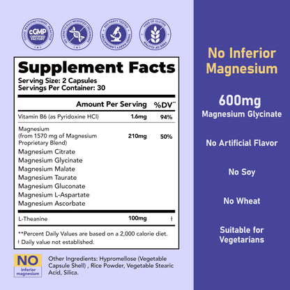 Magnesium 7 Complex for Women 1600mg, Magnesium Glycinate 600mg 7 High Absorption Magnesium Supplement with Citrate, Malate, Chelate, Taurate, Gluconate, Aspartate & Ascorbate for Sleep, 60 Capsules VIVI Youth buy supplements Au