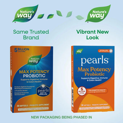 Nature's Way Pearls Max Potency Probiotic for Men and Women, Supports Digestive, Immune, Colon Health*, 5 Billion Live Cultures, No Refrigeration Required, 30 Softgels Nature's WayBuy Supplements Australia