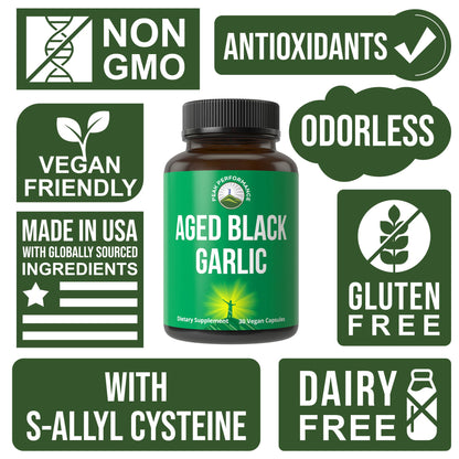 Peak Performance Aged Black Garlic Capsules. Raw Vegan Pure Odorless Extract Supplement Pills for Cholesterol, and Immune Support. from Garlic Bulb with S-Allyl Cysteine and Antioxidants Peak PerformanceBuy Supplements Australia