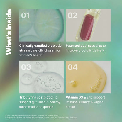 Evvy Women's 3-in-1 Complete Probiotic I Daily Probiotic Supplement to Reduce Bloating I Supports Gut, Urinary & Vaginal Health | Includes Vaginal Probiotics for Feminine Care | 30 Day Supply EvvyBuy Supplements Australia