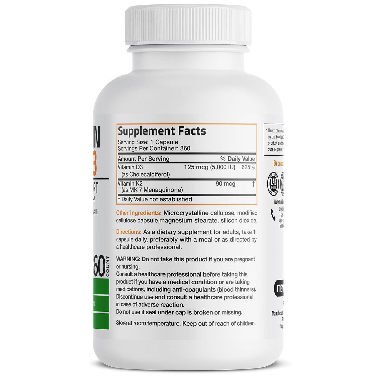 Bronson Vitamin K2 (MK7) with D3 Supplement Non-GMO Formula 5000 IU Vitamin D3 BronsonBuy Supplements Australia