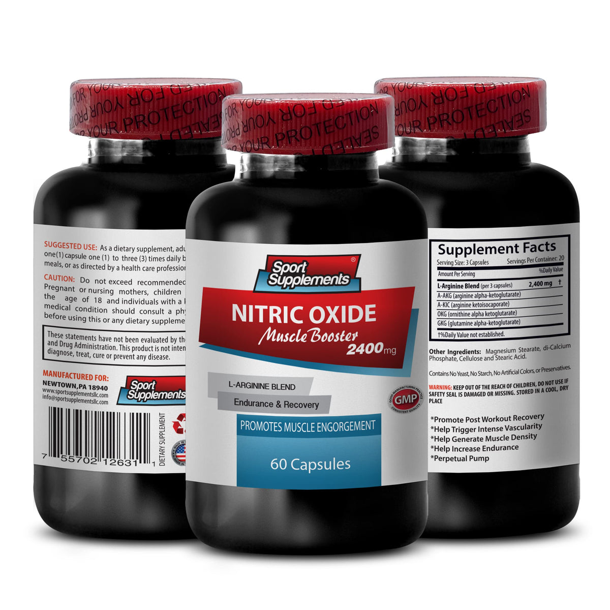 L-arginine Supplement - Nitric Oxide Booster 2400mg - Nitric Oxide Booster - pre Workout