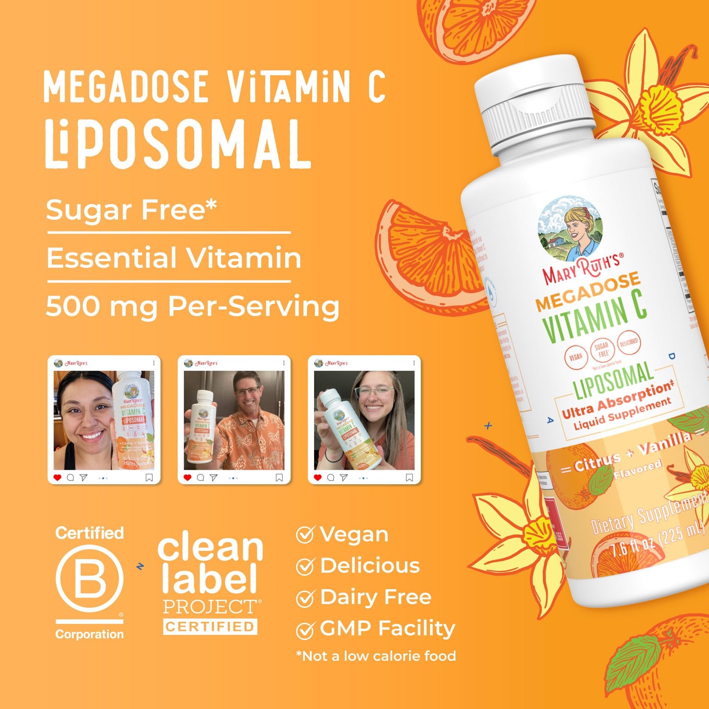 MaryRuth's Megadose Liquid Vitamin C Liposomal | 500 mg Per Serving | Ultra Absorption | Immunity | Antioxidant Support | Collagen Formation | Vegan | Gluten Free | Sugar Free | 7.6 Oz | 30 Servings MARYRUTH'SBuy Supplements Australia