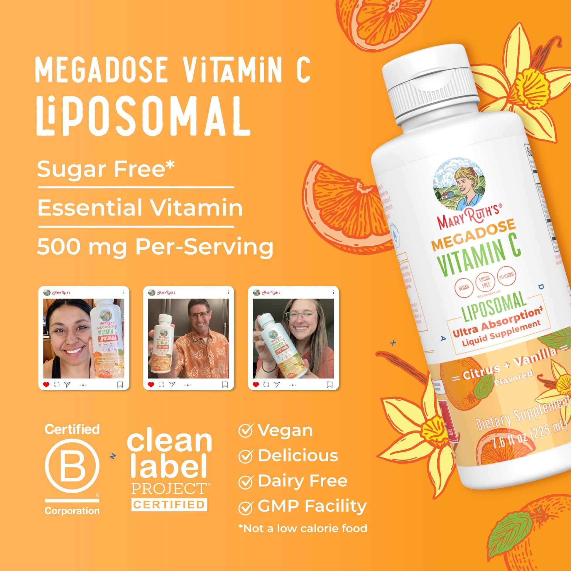MaryRuth's Megadose Liquid Vitamin C Liposomal | 500 mg Per Serving | Ultra Absorption | Immunity | Antioxidant Support | Collagen Formation | Vegan | Gluten Free | Sugar Free | 7.6 Oz | 30 Servings MARYRUTH'SBuy Supplements Australia