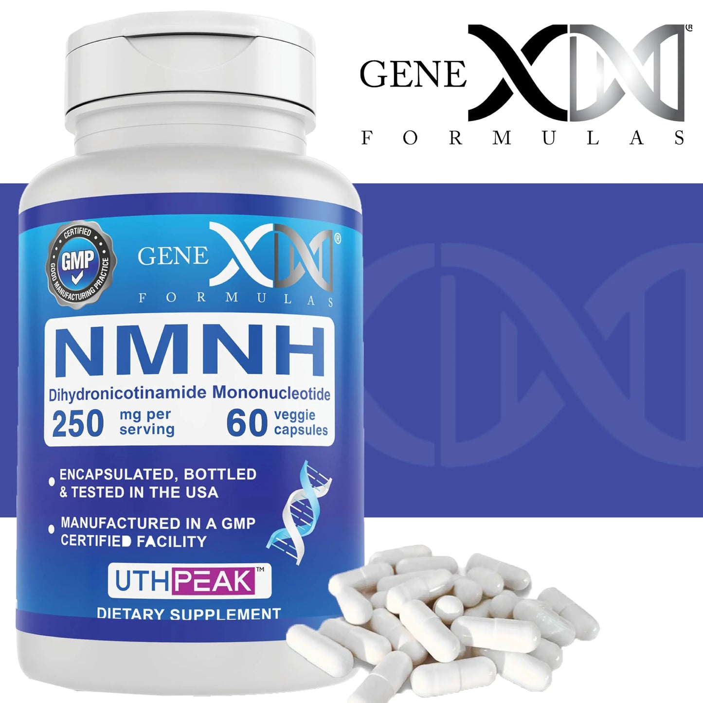 Genex Formulas 250mg NMNH (60 Capsules - 30 Servings) | Uthpeak™ NMNH (Dihydronicotinamide Mononucleotide) NAD+ Precursor for Healthy Aging - Non-GMO, Gluten-Free, Vegetarian Genex FormulasBuy Supplements Australia