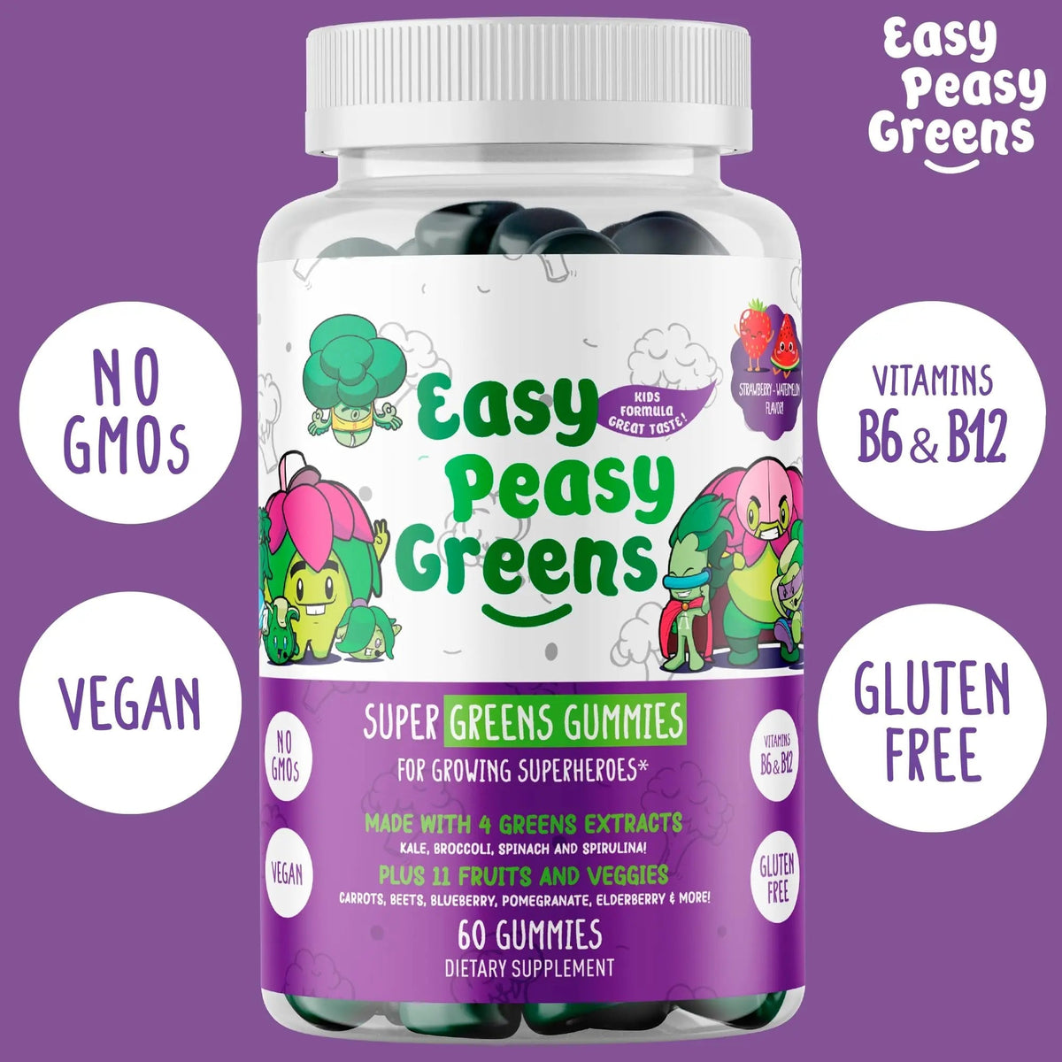 EasyPeasyGreens Daily Veggie Gummies for Kids - 60 Greens Gummies - Helps Picky Eaters Get Their Veggies in EASY PEASY GREENSBuy Supplements Australia