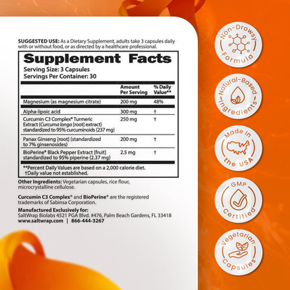 SaltWrap Mag 3D – Daytime (Non-Drowsy) Leg Cramp & Muscle Relief Support - Natural Supplement for Muscle and Nerve Health with Turmeric, Alpha Lipoic Acid & Magnesium SaltWrapBuy Supplements Australia