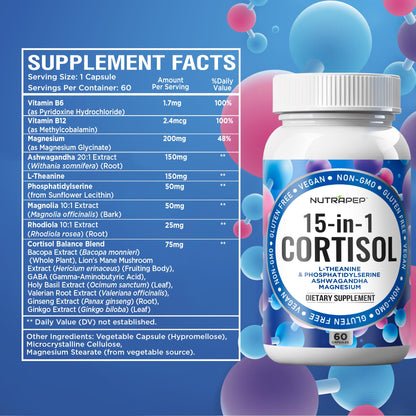 NutraPep Cortisol Detox Supplement Men Women - Reduce Lower Cortisol High Cortisol Reducer Blocker Control - Supports Stress Mood Rest Adrenal Calm Relax with Ashwagandha L-Theanine Magnesium NutraPepBuy Supplements Australia