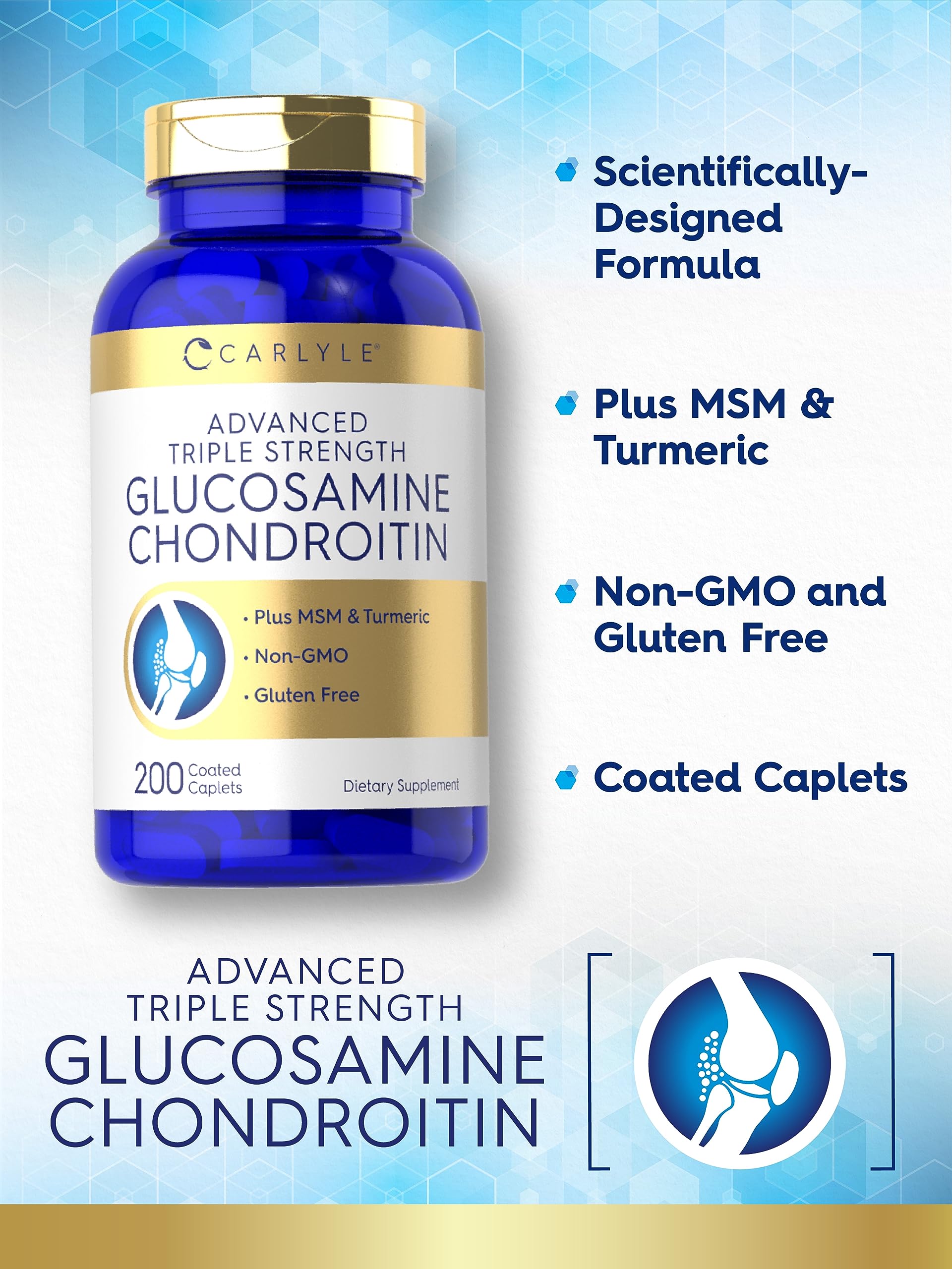Carlyle Glucosamine Chondroitin MSM Turmeric | 200 Count | Advanced Triple Strength Supplement | Non-GMO & Gluten Free Carlyle buy supplements Au