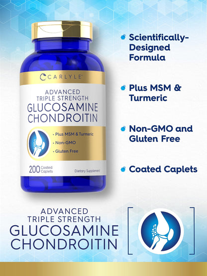 Carlyle Glucosamine Chondroitin MSM Turmeric | 200 Count | Advanced Triple Strength Supplement | Non-GMO & Gluten Free Carlyle buy supplements Au
