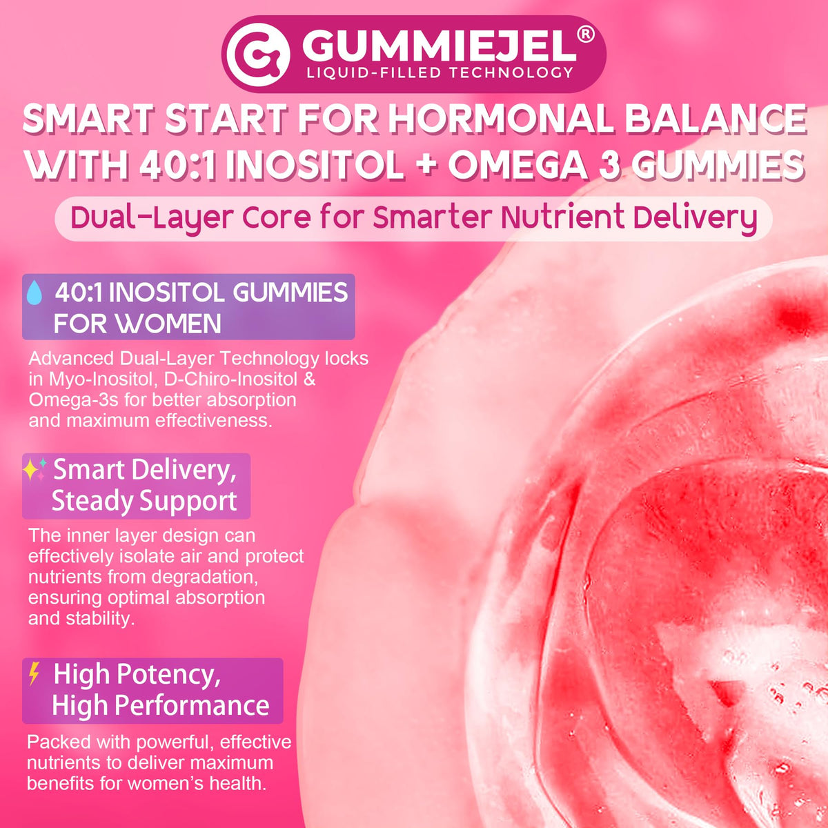Myo-Inositol & D-Chiro Ideal 40:1, Inositol + Omega-3(3:1) Gummies, Hormone Balance for Women | Sugar Free Inositol Gummies w/Omega 3 DHA:EPA (3:1), Inositol Supplement for Cycle Health, Vegan, 60 Ct EnvyCureBuy Supplements Australia