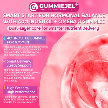 Myo-Inositol & D-Chiro Ideal 40:1, Inositol + Omega-3(3:1) Gummies, Hormone Balance for Women | Sugar Free Inositol Gummies w/Omega 3 DHA:EPA (3:1), Inositol Supplement for Cycle Health, Vegan, 60 Ct EnvyCureBuy Supplements Australia