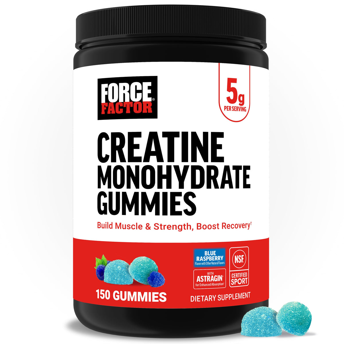 Force Factor Creatine Monohydrate Gummies, NSF Certified, 5g Dose for Men & Women to Support Muscle, Strength, Recovery, Cognitive Health & Memory, Packaging May Vary, Blue Raspberry, 150 Gummies Force FactorBuy Supplements Australia