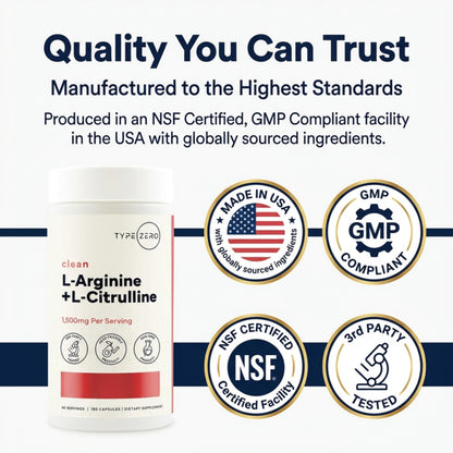 Type Zero L-Arginine + L-Citrulline Supplement (1500mg) - Nitric Oxide Booster - Clean, Keto-Friendly, GMO-Free, 180 Capsules, 90 Servings Type ZeroBuy Supplements Australia
