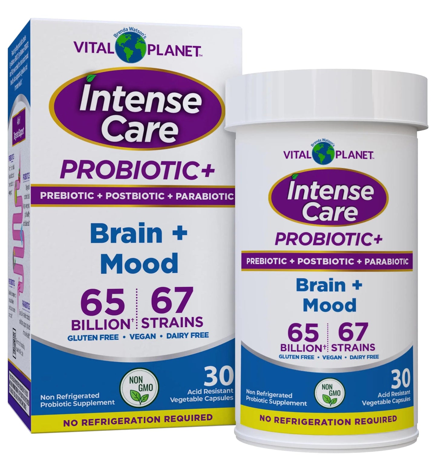 Vital Planet - Intense Care Brain & Mood Probiotics, Organic Prebiotics, Postbiotics, Parabiotics, Complete 4-in-1 Health Supplement for Adults, 65 Billion CFU, 67 Strains, Digestive and Immune 30 ct Vital PlanetBuy Supplements Australia