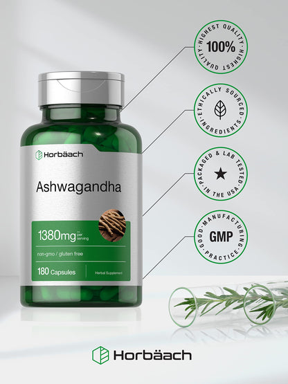 Horbäach Ashwagandha Root Supplement | 180 Capsules | for Women and Men | Herbal Extract | Non-GMO, Gluten Free HorbäachBuy Supplements Australia