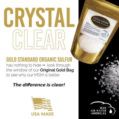 Gold Standard Organic Sulfur Crystals 1lb - 99.9% Pure MSM Crystals - High-Purity MSM Supplement Powder - Large Granular Flakes - 3rd Party Tested for Purity H2O Air Water Americas buy supplements Au