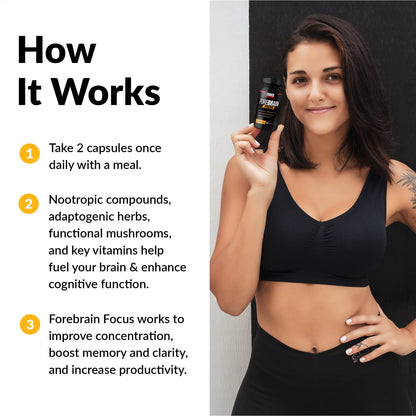 Forebrain Focus Brain Booster, Brain Supplement to Boost Clarity & Concentration, Improve Memory & Sharpness & Productivity, Nootropic Brain Support Supplement, Force Factor, 120 Capsules, Black Force FactorBuy Supplements Australia