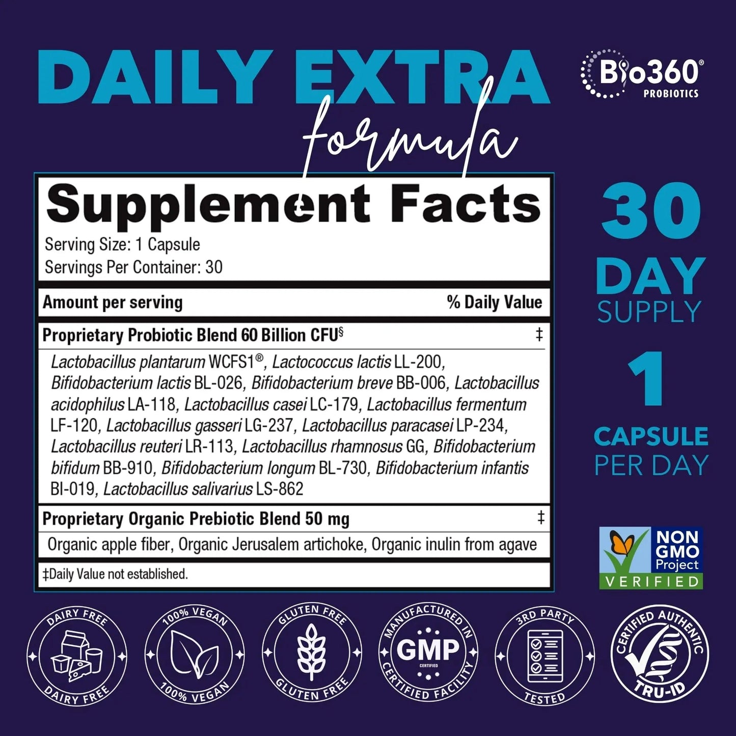 Extra Strength Probiotic for Digestive Health and Immune Support, 60 Billion CFU & 15 Strains, Gut Health Probiotics for Men and Women Supports Occasional Constipation, Diarrhea, Gas & Bloating, 30CT Bio360Buy Supplements Australia