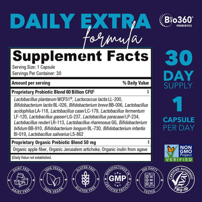 Extra Strength Probiotic for Digestive Health and Immune Support, 60 Billion CFU & 15 Strains, Gut Health Probiotics for Men and Women Supports Occasional Constipation, Diarrhea, Gas & Bloating, 30CT Bio360Buy Supplements Australia