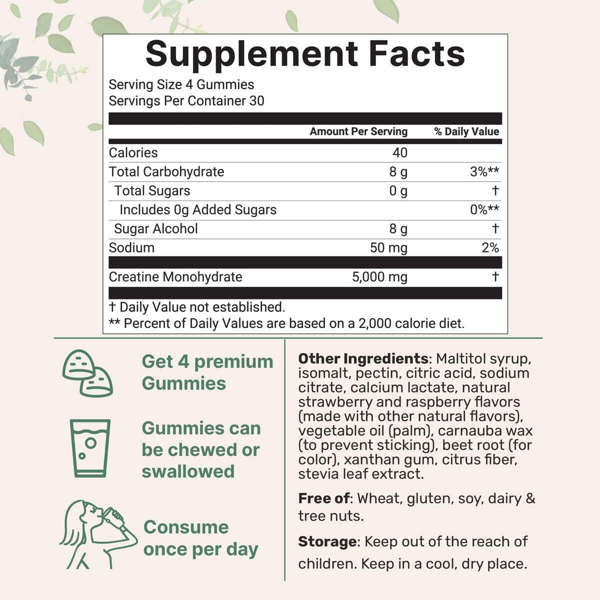 Creatine Monohydrate Gummies 5,000mg Per Serving, 120 Count | Sugar Free Strawberry Raspberry Flavored | Creatine for Women & Men | Pre Workout + Muscle Strength & Recovery Support | Non-GMO Micro IngredientsBuy Supplements Australia