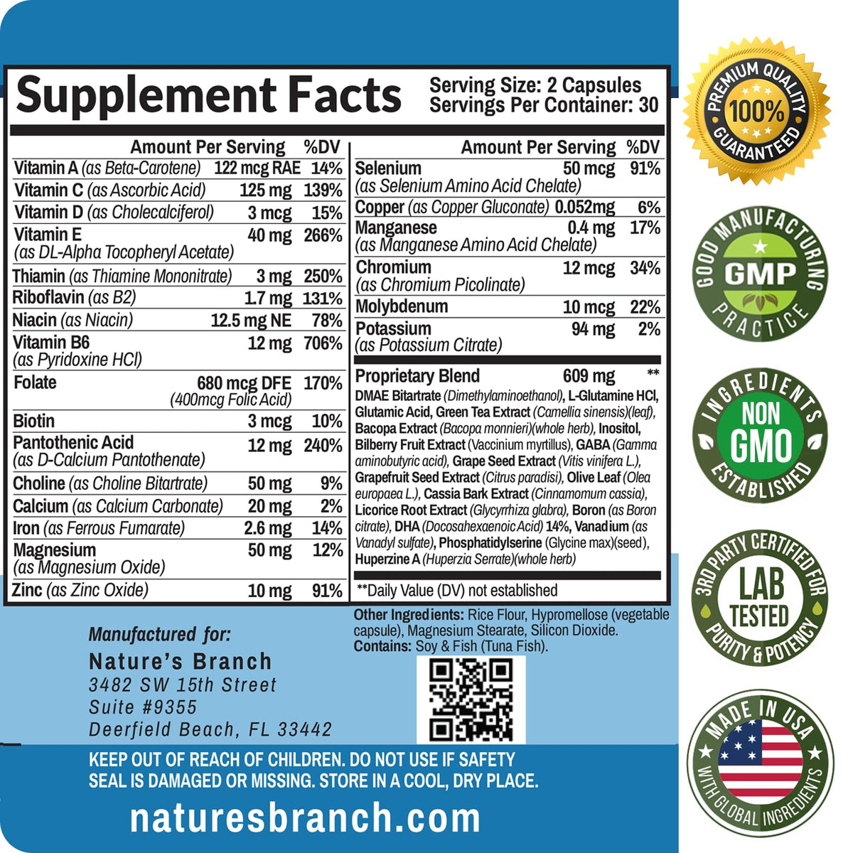 40-in-1 Brain Booster Supplement for Focus, Memory, Clarity, Energy | Advanced Vitamins Plus eBook | for Men & Women, Cognitive Function Nootropic Support with DMAE, Mind Health Formula | 60 Capsules NATURE'S BRANCHBuy Supplements Australia