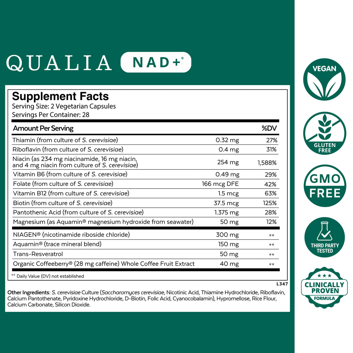 Qualia NAD Supplement — Clinically Proven to Boost NAD+ up to 67%. Optimized Aging, Energy, Focus. Elite NAD+ Booster Ingredients Nicotinamide Riboside (NIAGEN), Niacin, Niacinamide (1 Month Supply) QUALIA LIFE SCIENCESBuy Supplements Australia
