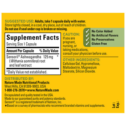 Nature Made Ashwagandha Capsules 125mg for Stress Support, Ashwagandha Supplements, 60 Capsules, 60 Day Supply Nature MadeBuy Supplements Australia